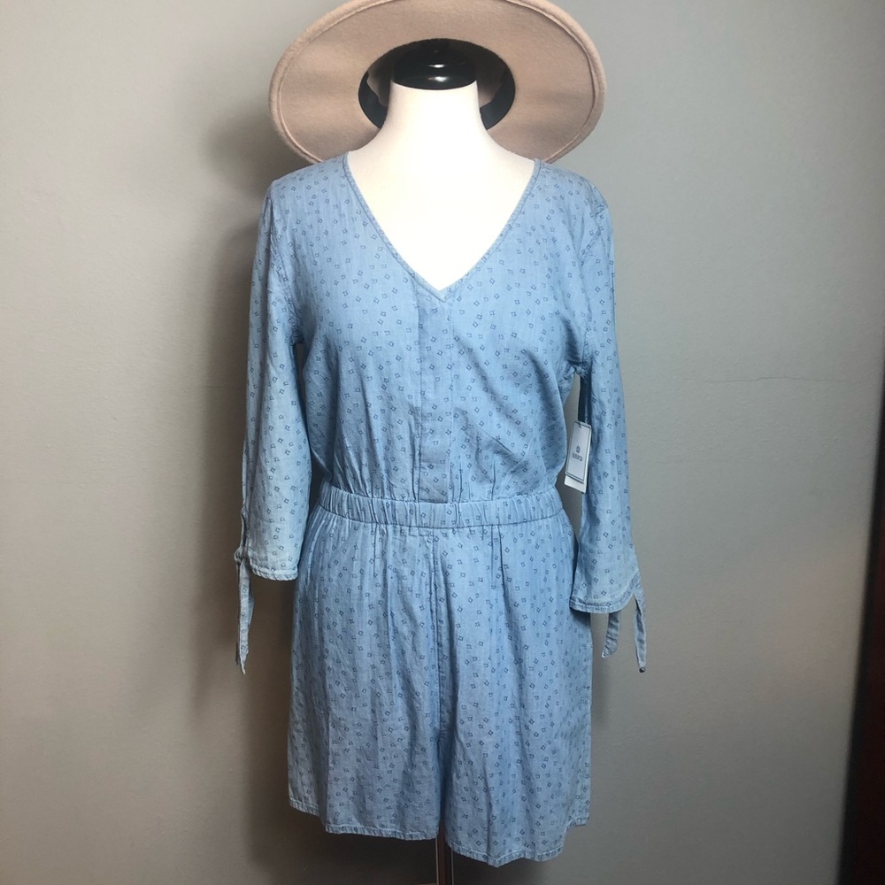 Susina V-Neck Stripe Chambray Romper